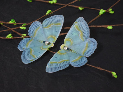 Silk Geometrid Moth dusty green butterfly hair clips or brooch