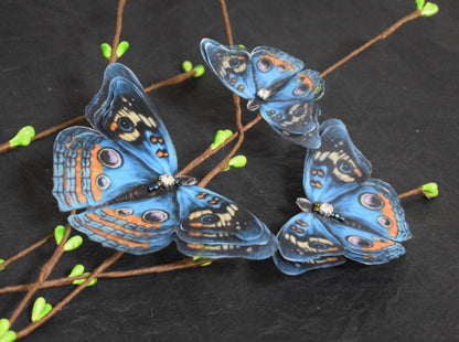 Caligo Blue Silk Butterfly Hair Clips or Brooch