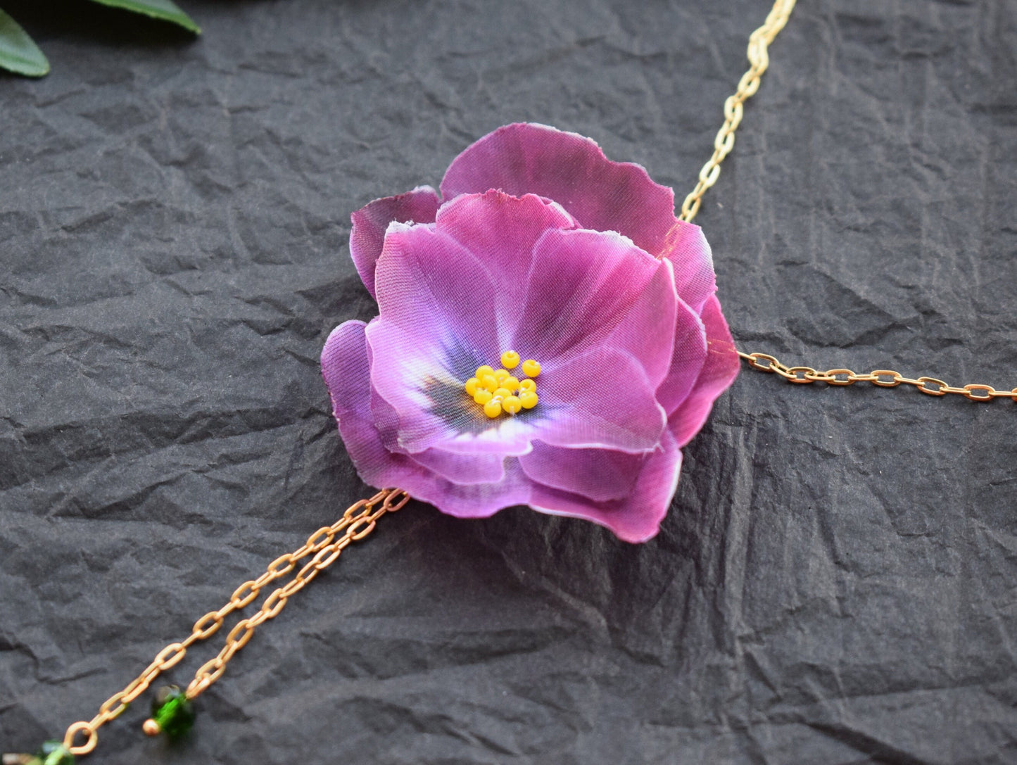 Silk Pansy Flower Pendant Necklace