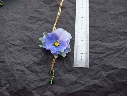 Silk Pansy Pendant Necklace with Golden Chain