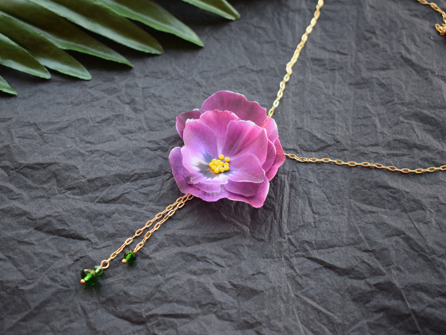 Silk Pansy Flower Pendant Necklace