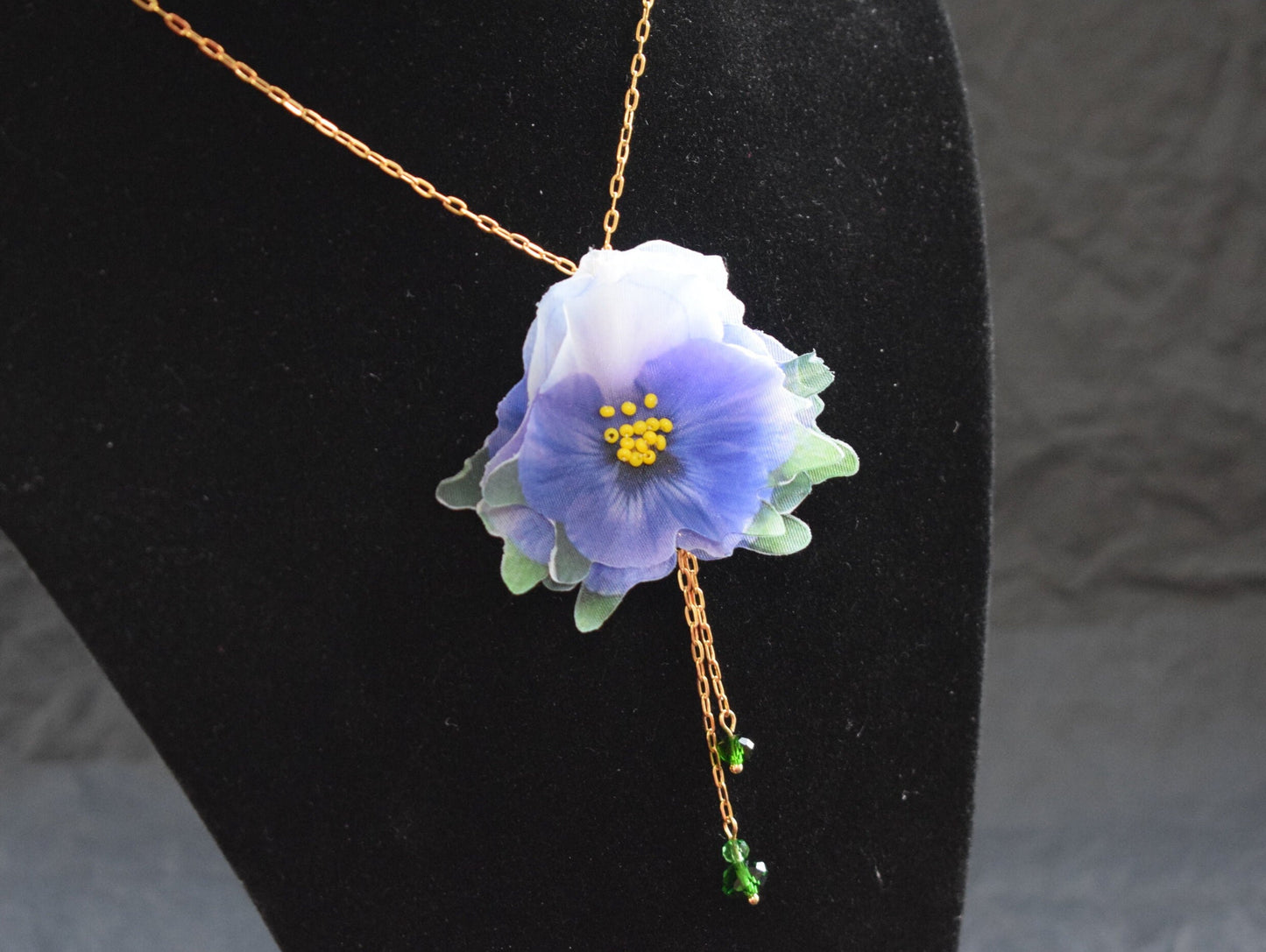 Silk Pansy Pendant Necklace with Golden Chain