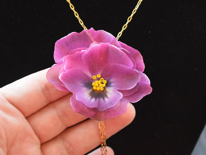 Silk Pansy Flower Pendant Necklace