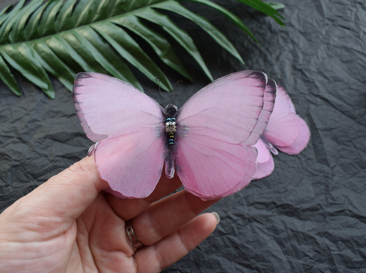 Pink silk butterfly hair clips pins or brooch 3d layered wings hair accessories for girl and woman