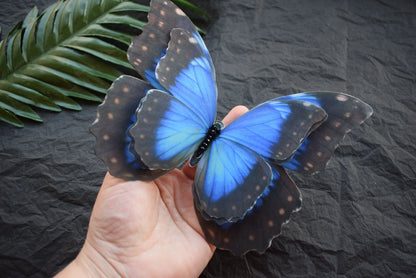 Silk huge blue butterfly brooch or dress decoration