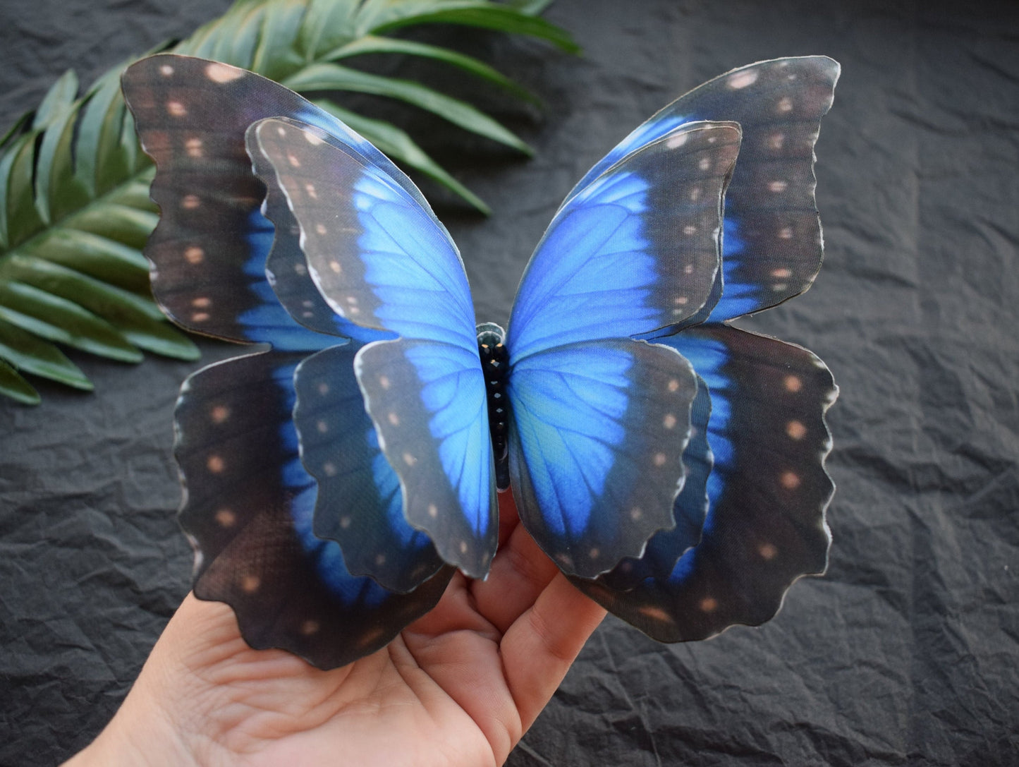 Silk huge blue butterfly brooch or dress decoration