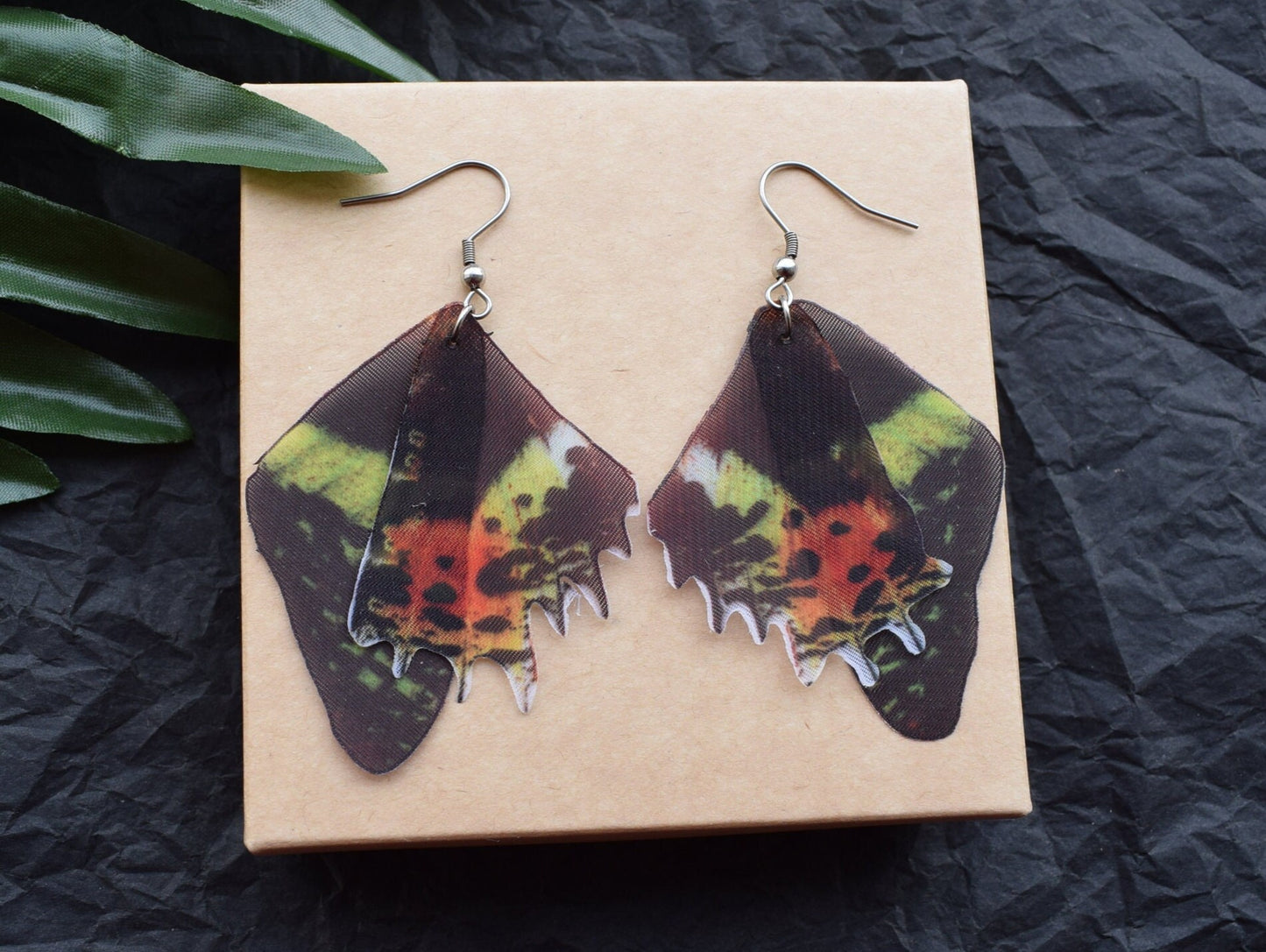 Silk Madagascar Sunset Moth earrings