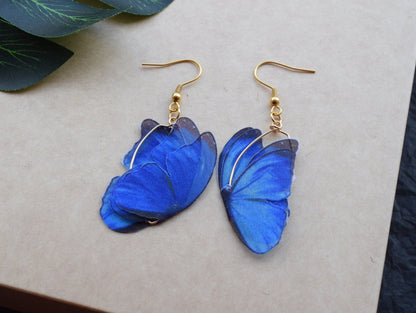 Silk butterflies golden oval drop earrings