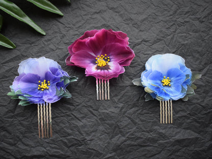 Silk Pansy Flower Hair Comb