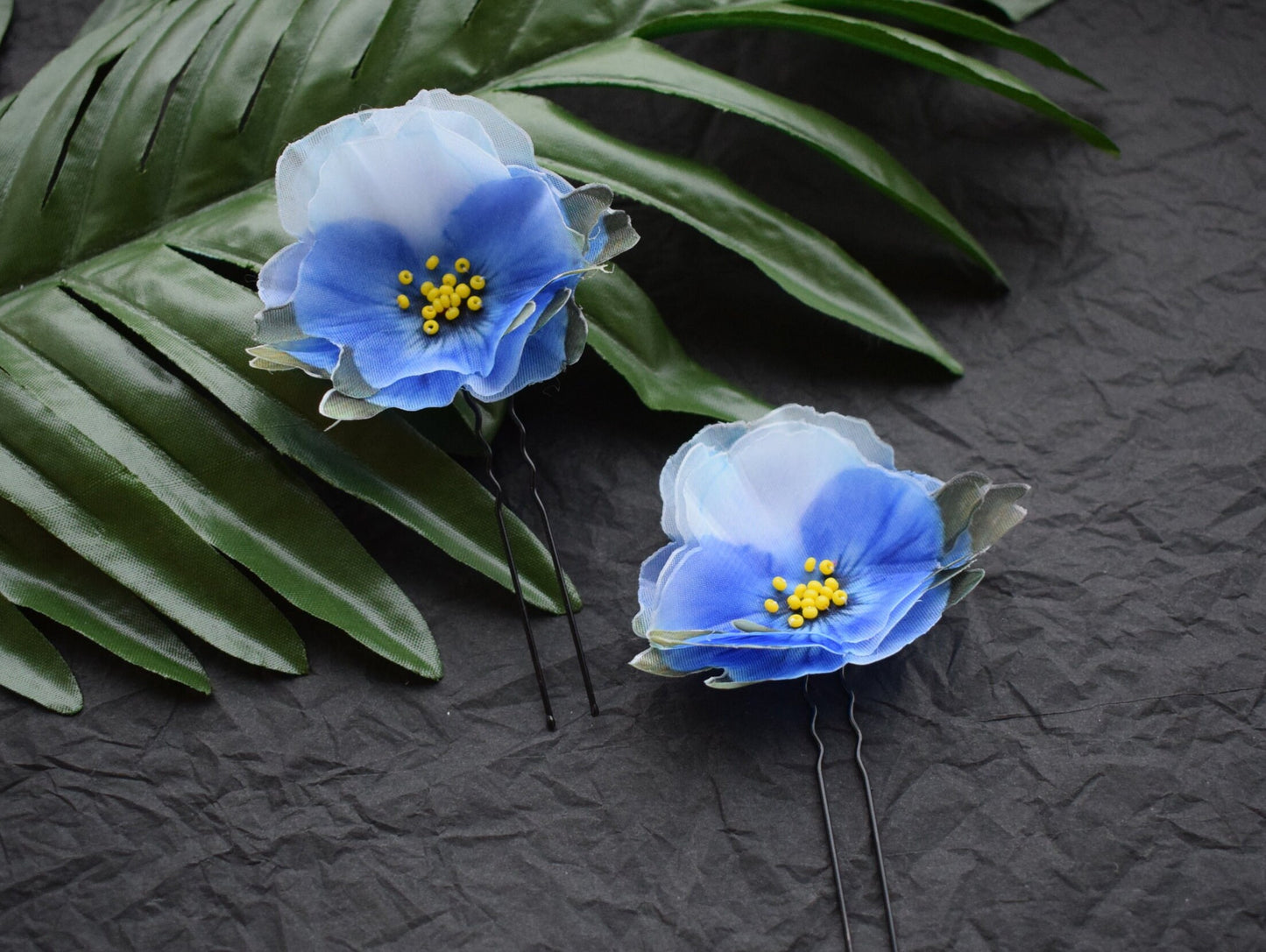 Pansies blue silk hair pins or brooch