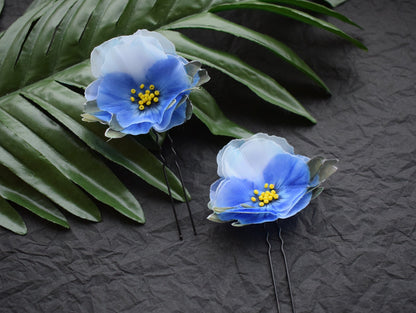 Pansies blue silk hair pins or brooch