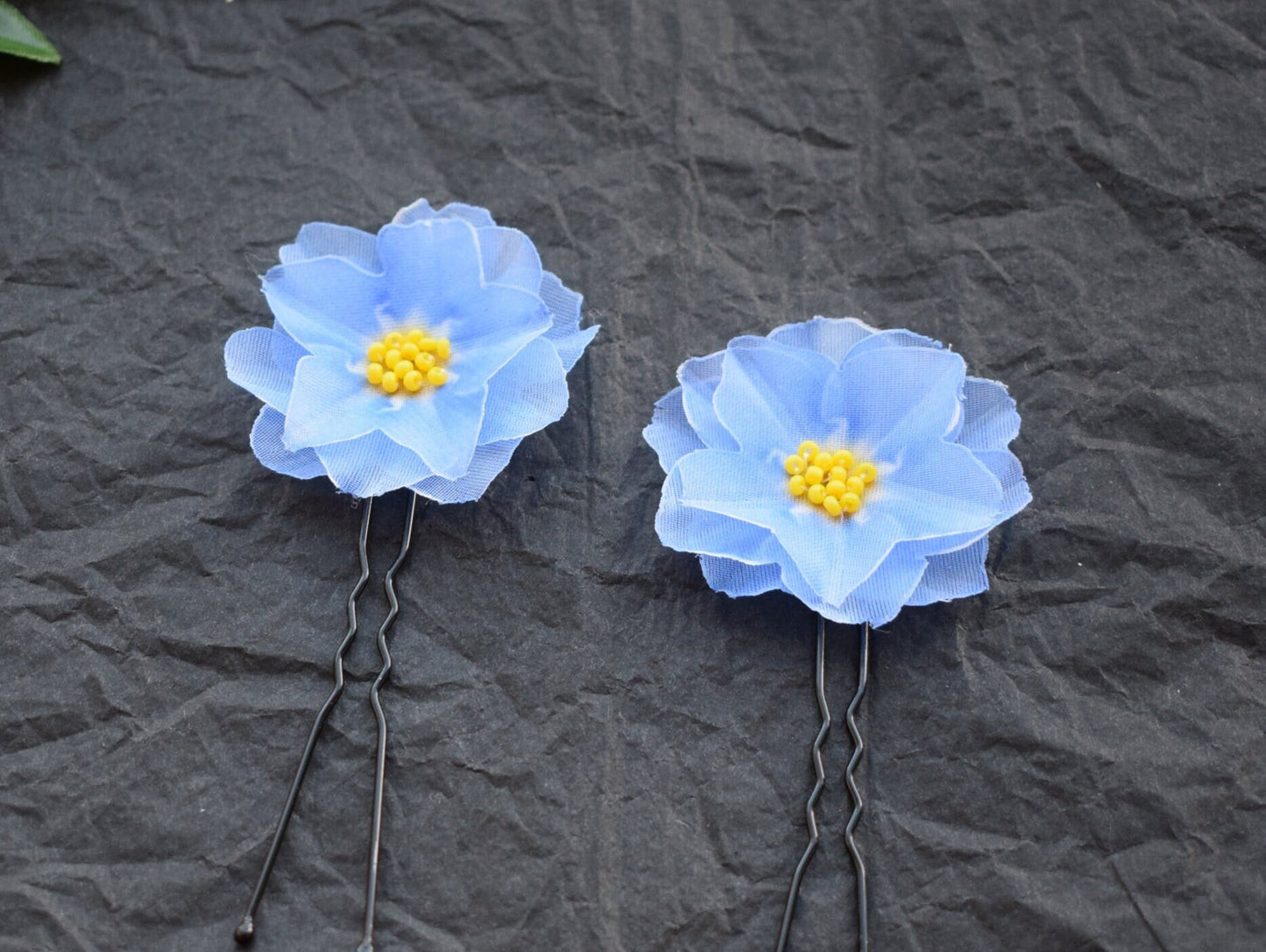 Gentle Forget me not blue silk hair pins