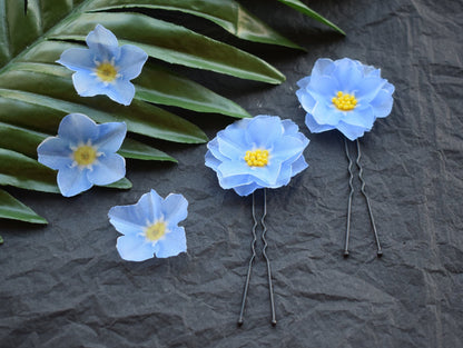 Gentle Forget me not blue silk hair pins