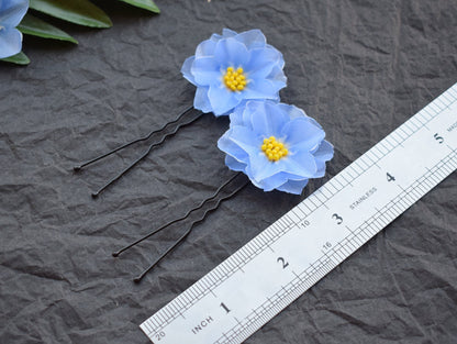 Gentle Forget me not blue silk hair pins