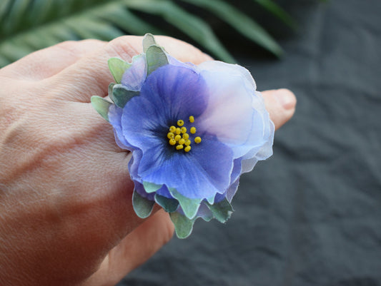 Pansies silk flower ring adjustable size