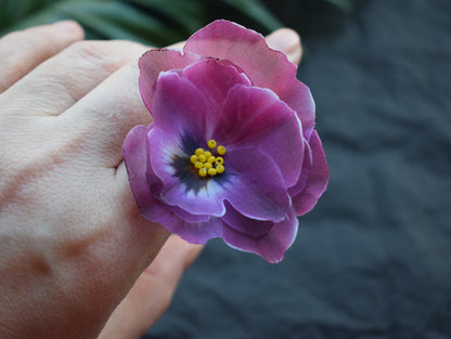 Pansies silk flower ring adjustable size