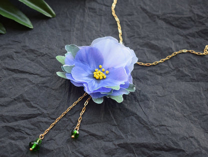 Silk Pansy Flower Pendant Necklace