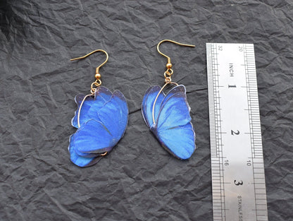 Silk butterflies golden oval drop earrings