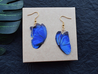 Silk butterflies golden oval drop earrings