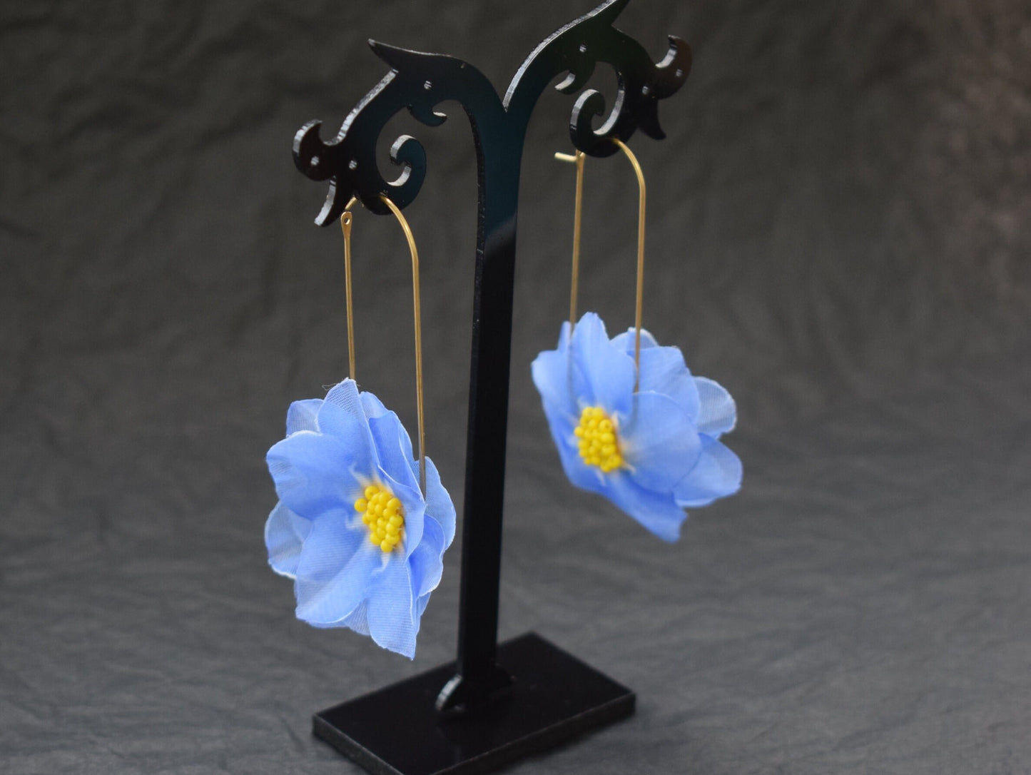 Blue Silk Forget-me-not Earrings