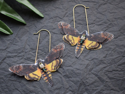 Hawk Moth silk butterfly drop earrings