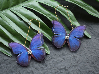 Purple Silk Butterfly Earrings on Brass Base lightweight summer jewelry for girl gift