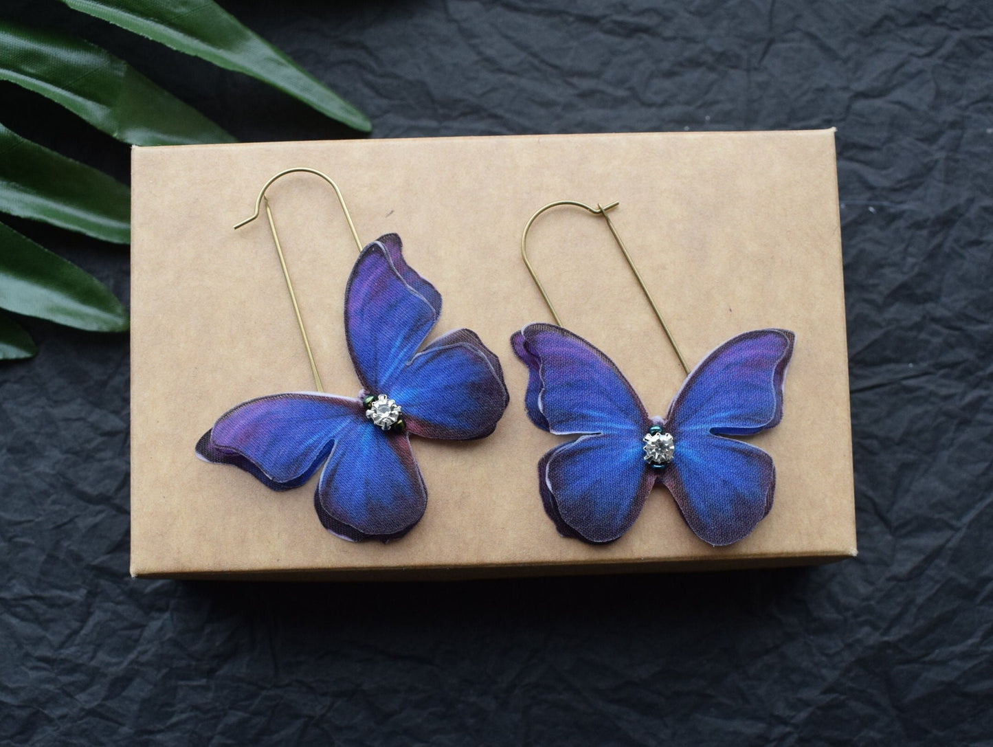 Purple Silk Butterfly Earrings on Brass Base lightweight summer jewelry for girl gift