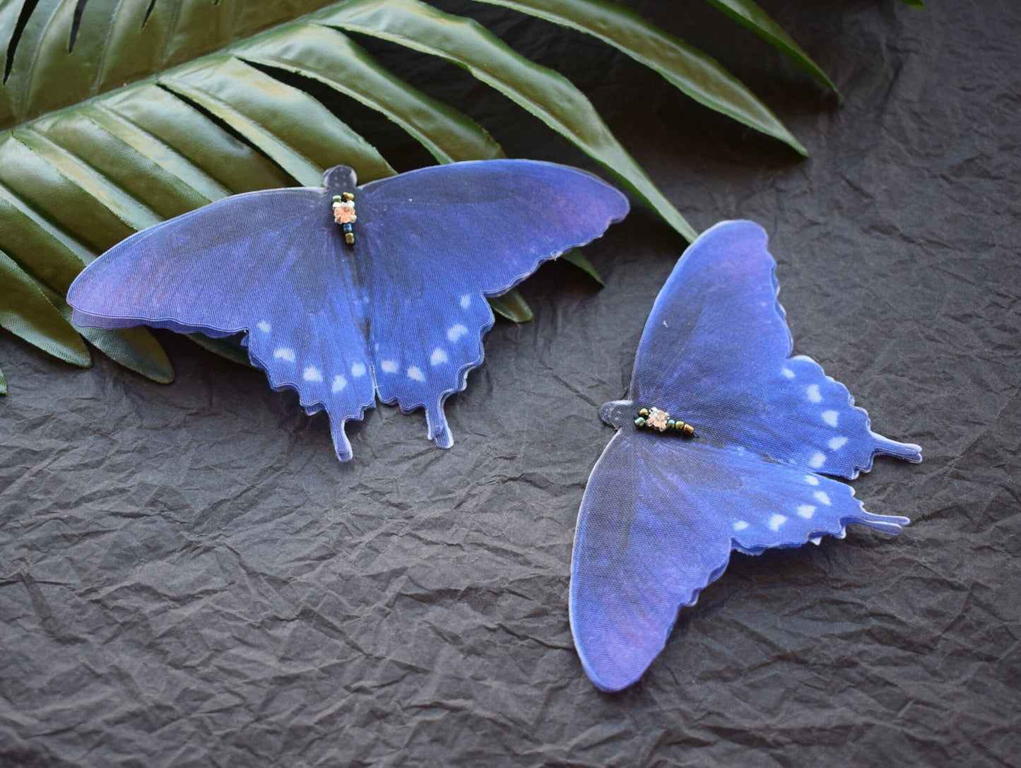 Pipevine swallowtail butterfly jewelry - Silk bright blue hair clips pins or brooch moving wings