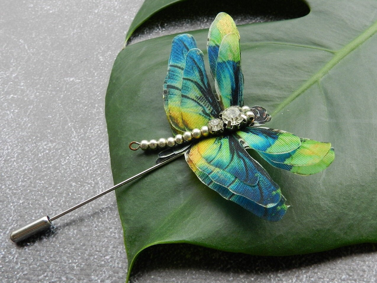 Silk dragonfly hair pin or brooch