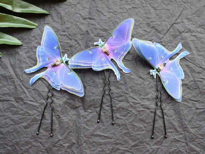 Silk luna moth butterflies hair pins