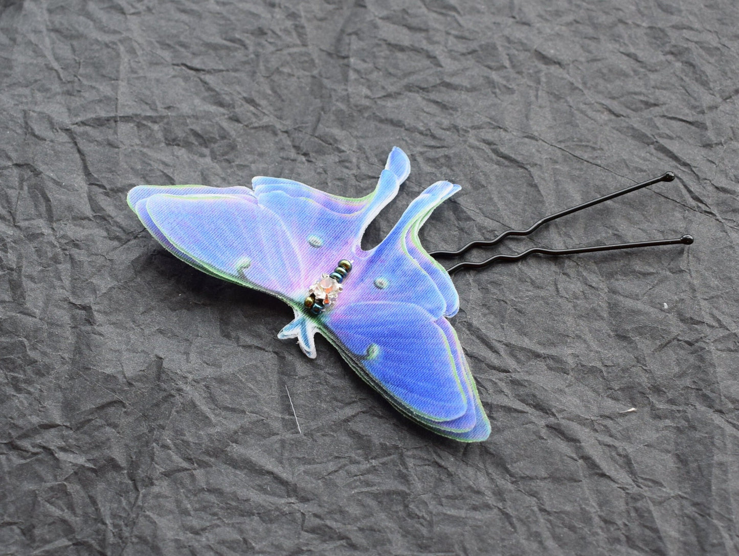 Purple luna moth hair pins layered wings silk butterfly hair accessories for women