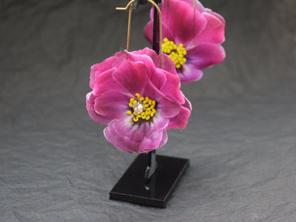 Magenta silk pansy earrings