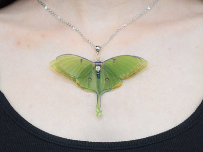 Silk luna moth pendant necklace