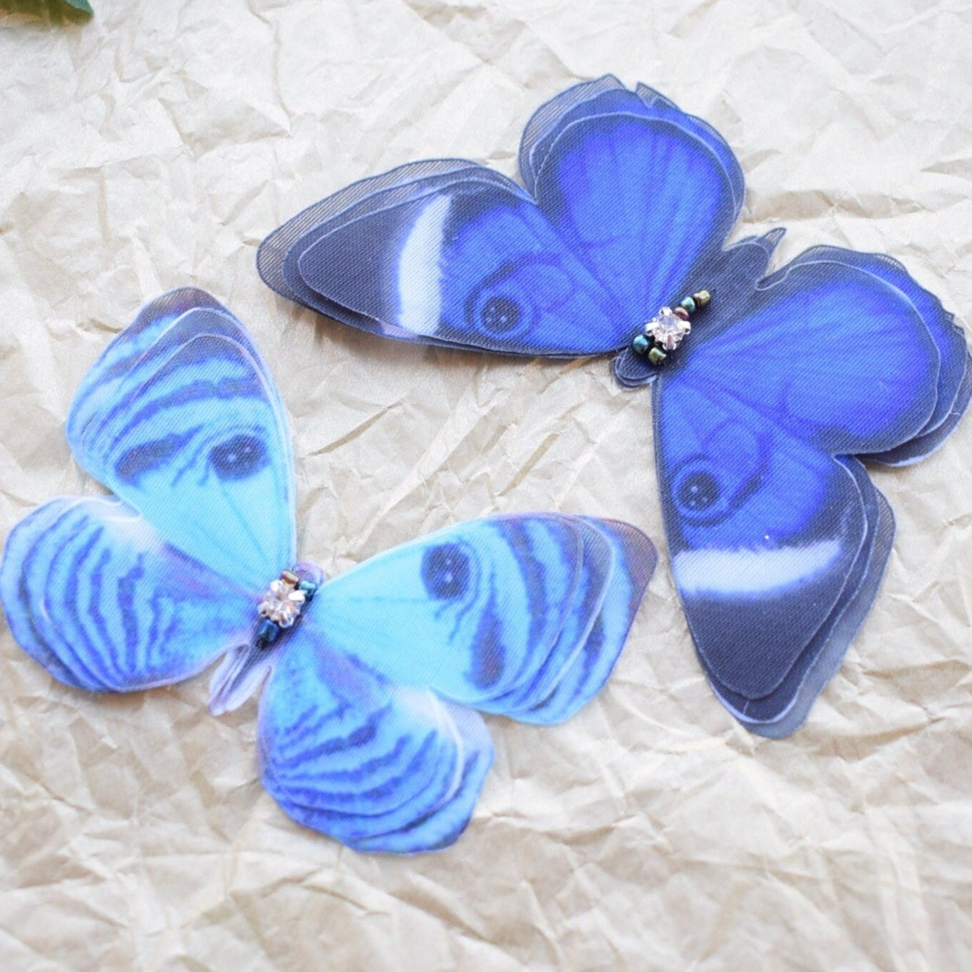 Blue Silk Butterfly Hair Clips or Brooch