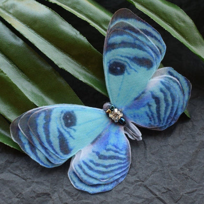 Blue Silk Butterfly Hair Clips or Brooch