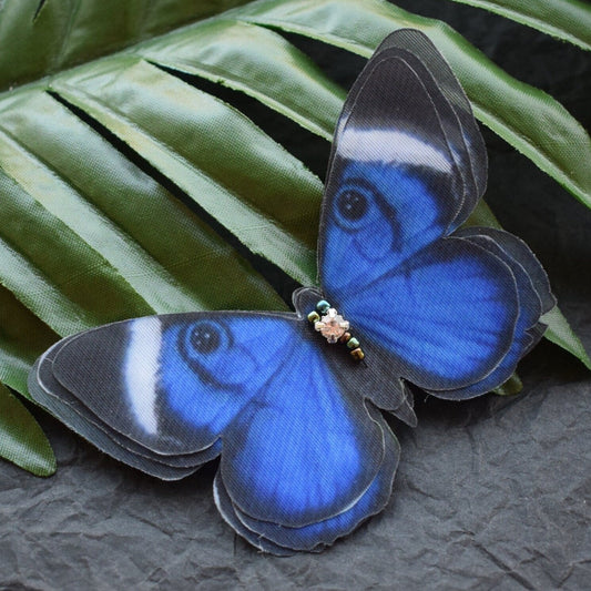 Blue Silk Butterfly Hair Clips or Brooch