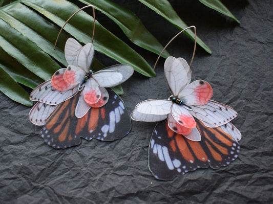 Silk Monarch butterfly drop earrings