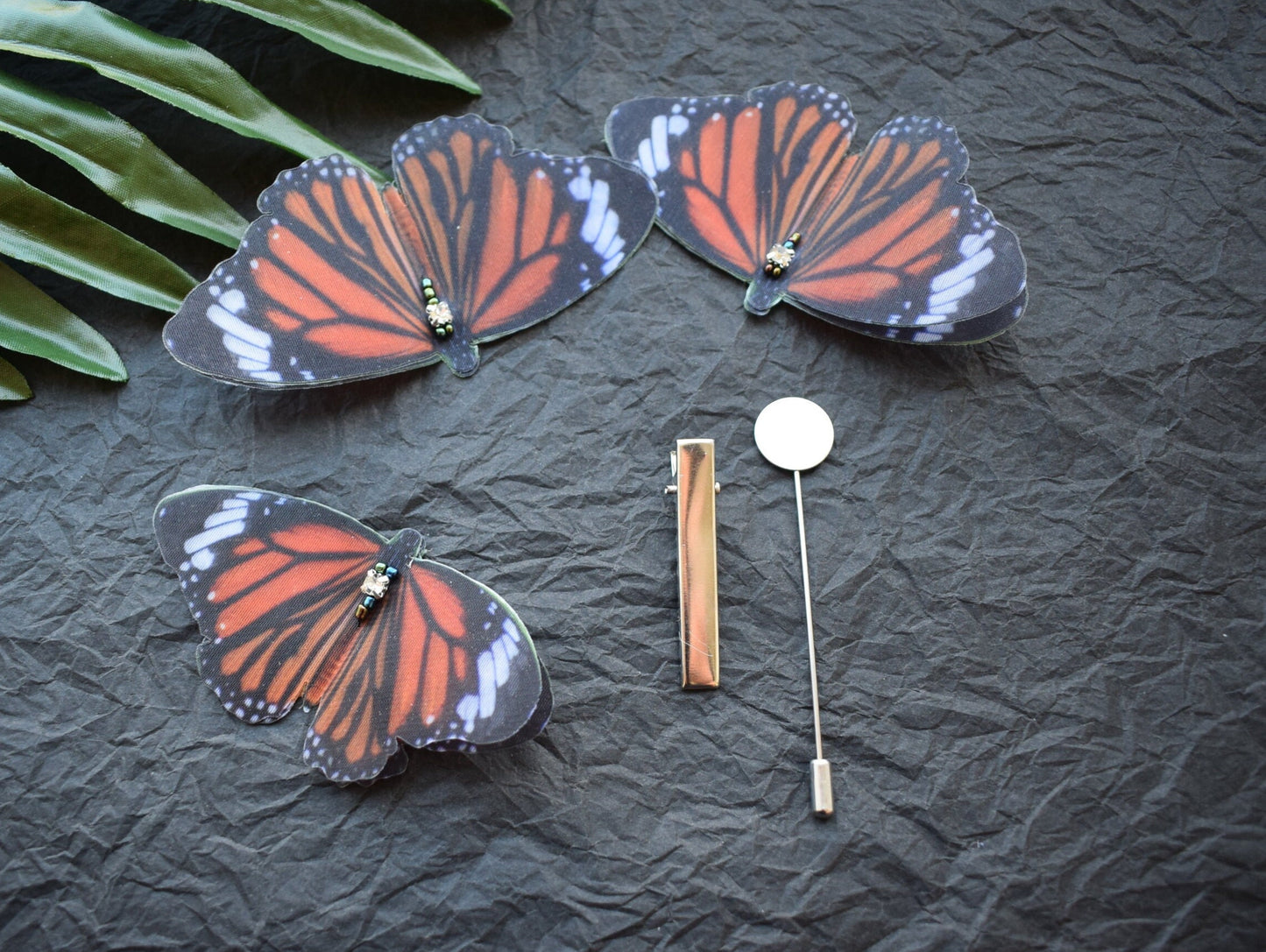 Silk Monarch butterfly hair clips or brooch