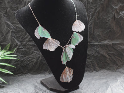 Luna moth necklace lightweight silk butterfly wings jewelry for woman