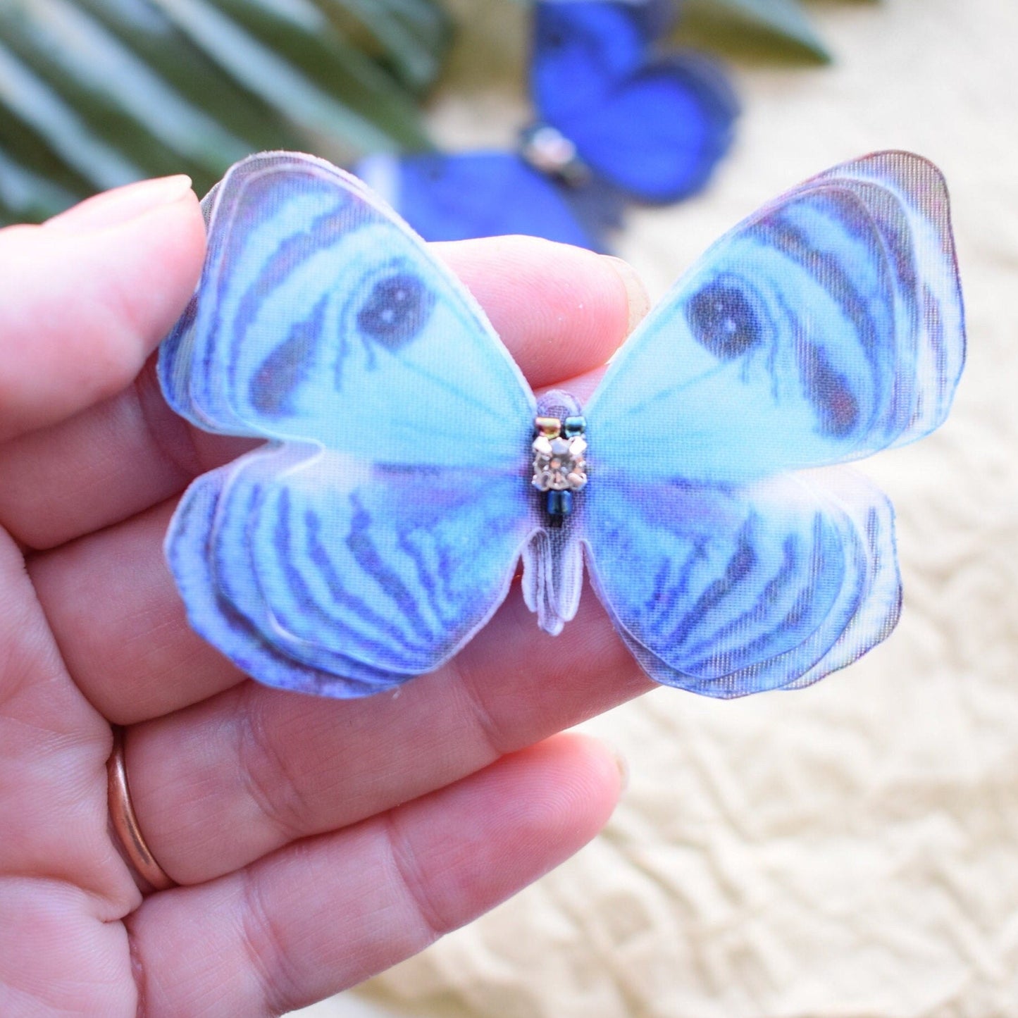 Blue Silk Butterfly Hair Clips or Brooch