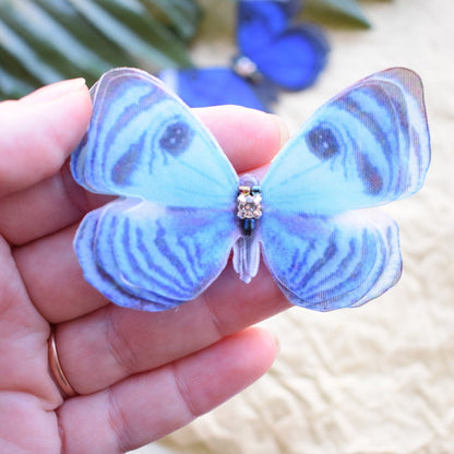 Blue Silk Butterfly Hair Clips or Brooch