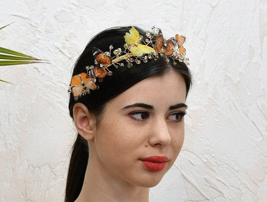 Silk yellow butterfly headband