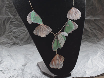 Luna moth necklace lightweight silk butterfly wings jewelry for woman