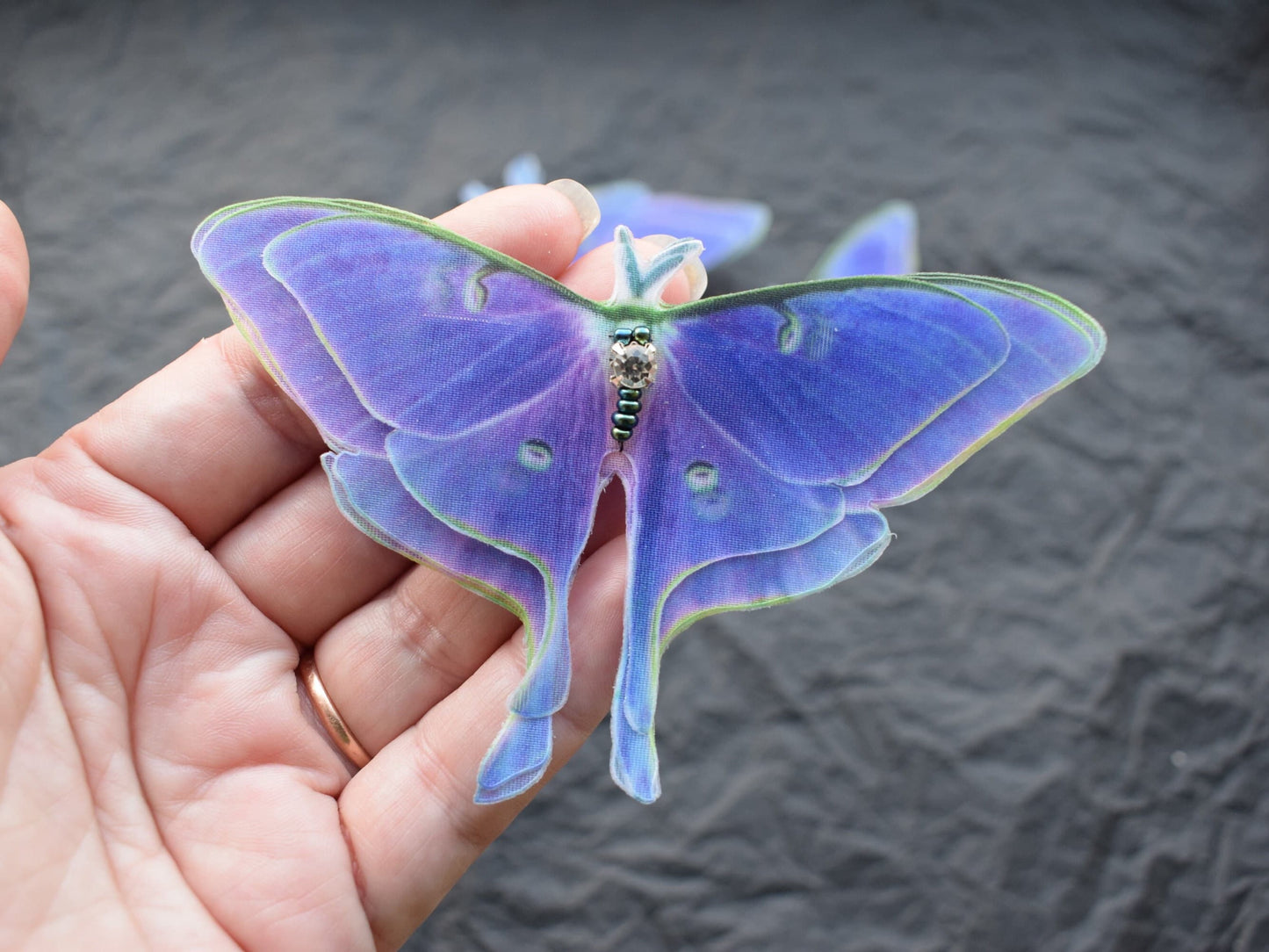 Purple luna moth silk butterfly hair clips or lapel pin brooch 3d wings jewelry for women and girl gift