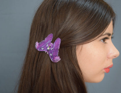 Silk purple Atlas Moth side hair clips