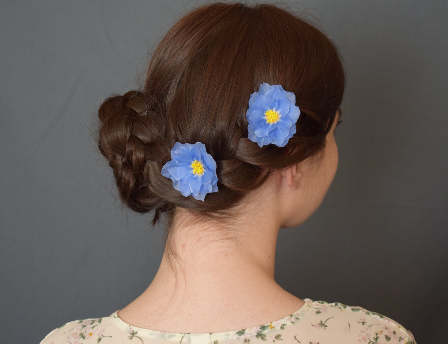 Gentle Forget me not blue silk hair pins