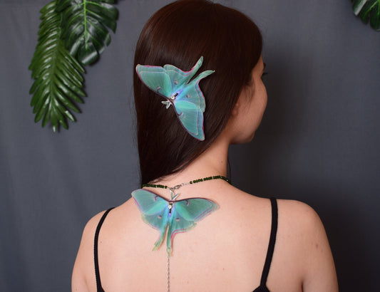 Luna moth green butterfly backdrop necklace