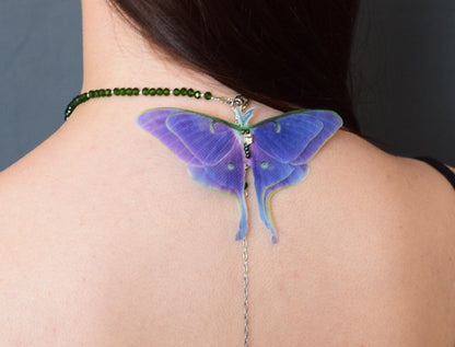 Luna moth purple butterfly backdrop necklace