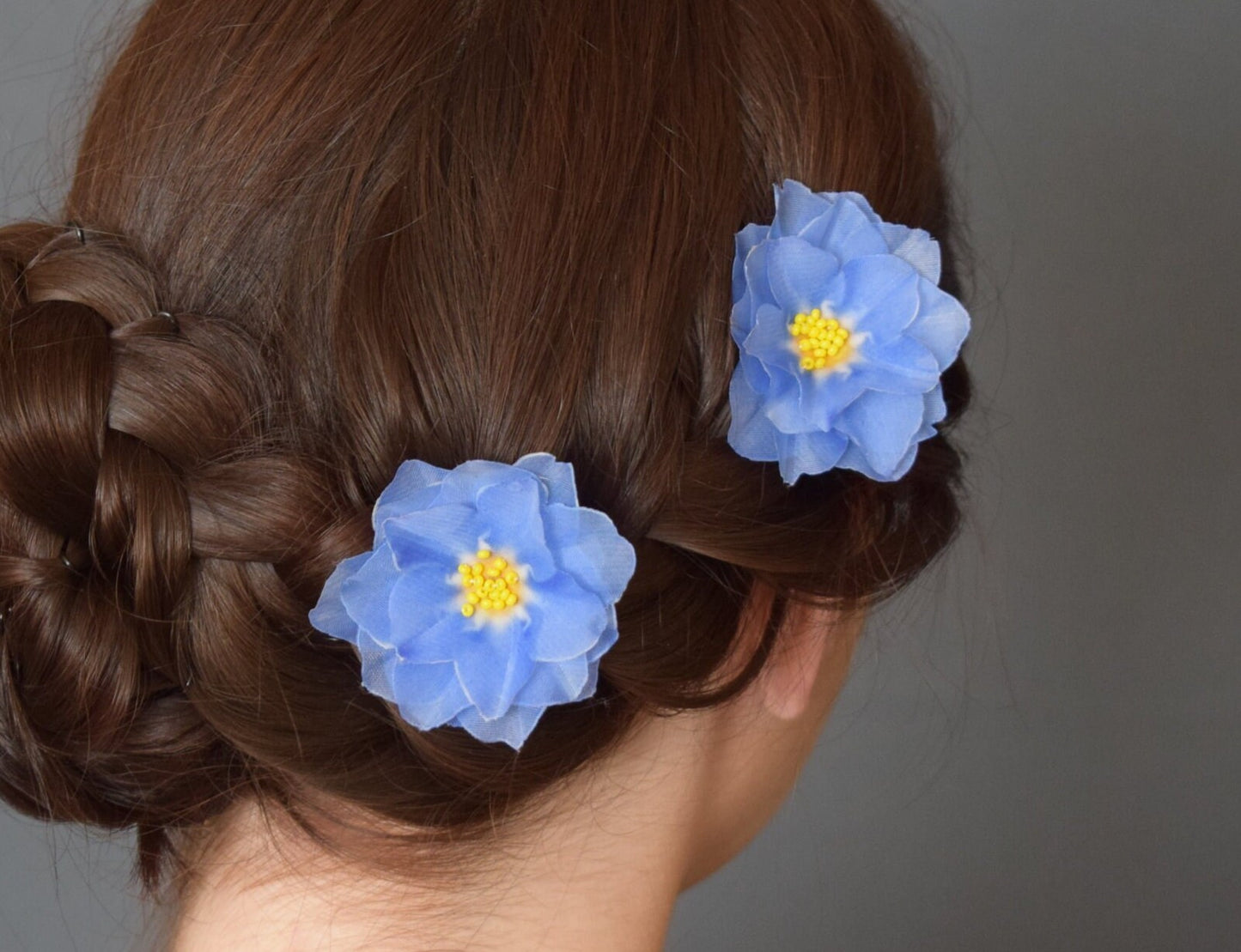 Gentle Forget me not blue silk hair pins