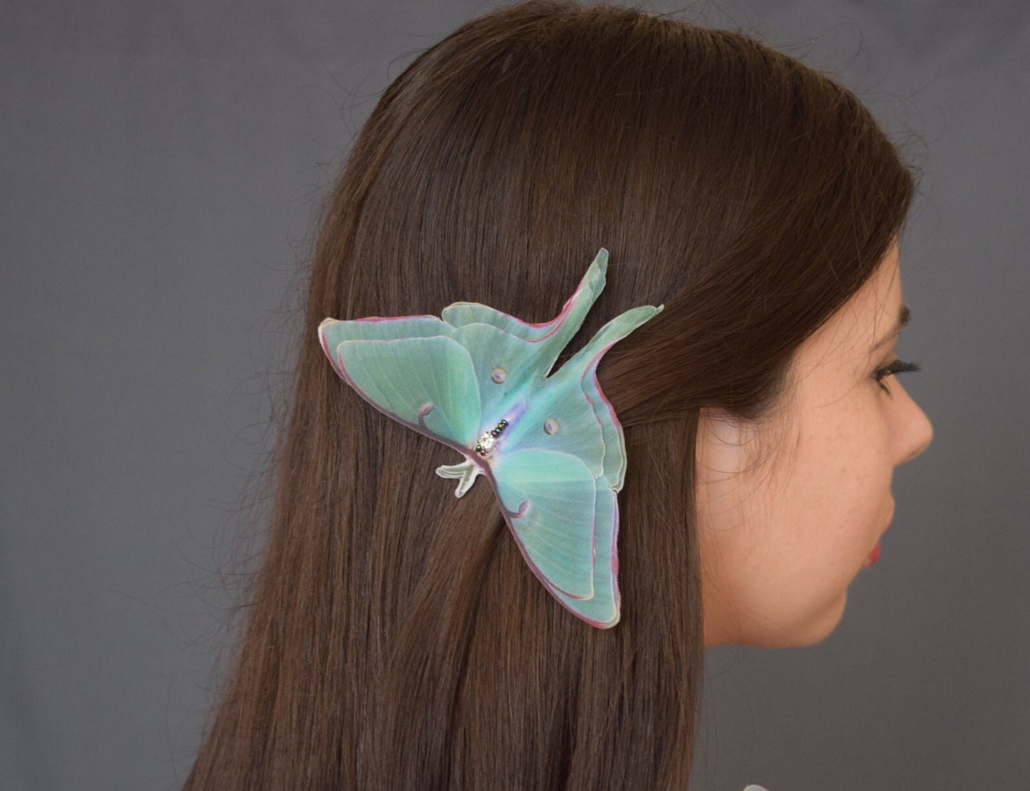 Luna moth green butterfly backdrop necklace